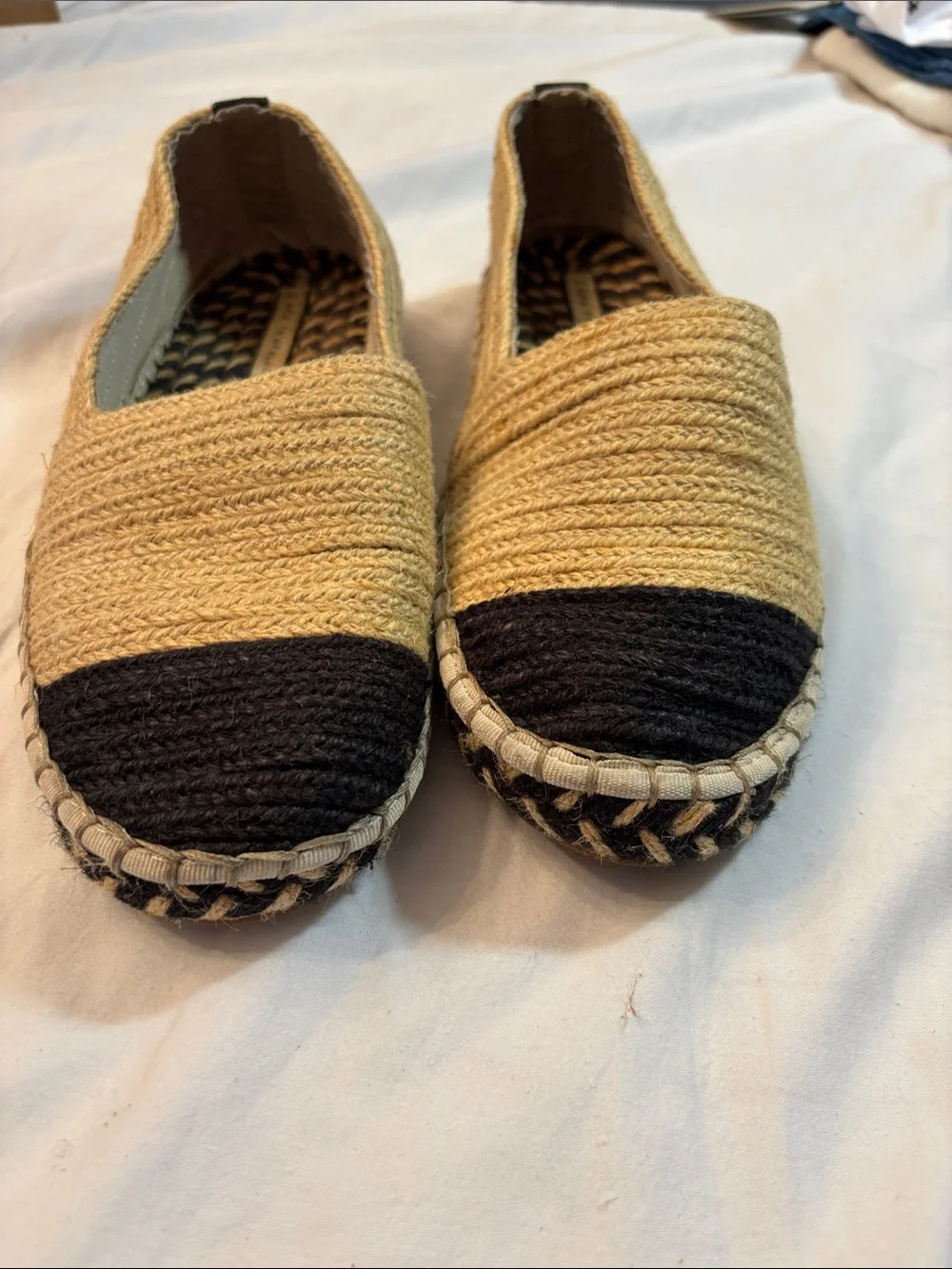 Zara Trafaluc Natural and Black Woven Espadrille Flats, SZ 6.5 New